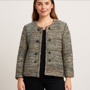 Doncaster Multicolored Textured Wool Collarless Jacket With Button Closure Sz 10